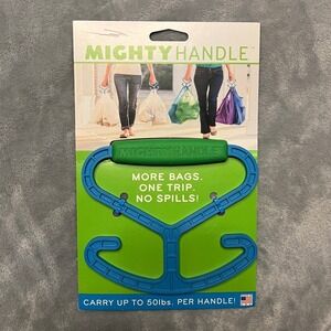 Mighty Handle Shopping Bag Carrier Grip Organizer Blue Green 50lb Capacity
